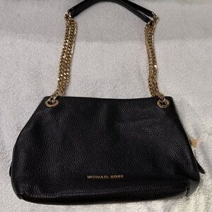 Michael Kors Black Pebbled Leather Shoulder Bag with Gold Chain Strap